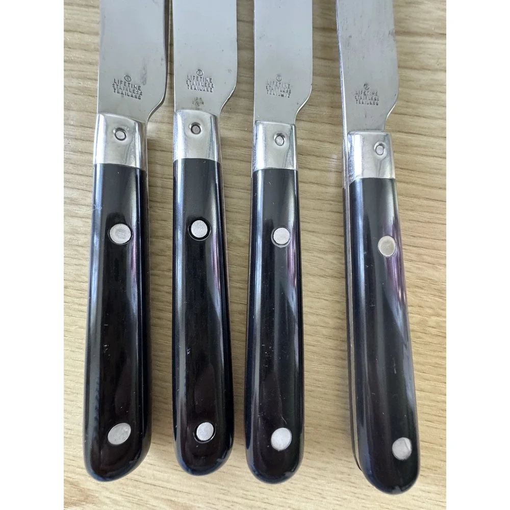 Serrated Stainless Steel Steak Knives Set of 4 Black Handles Thailand
